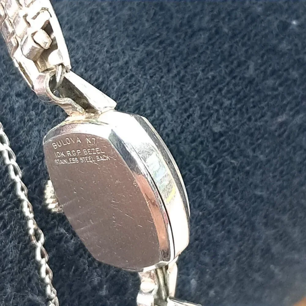 Vintage Bulova watch 23 jewels 10K white gold‎ bracelet ladies women's RGP bezel
